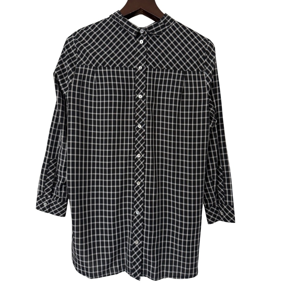 J. Jill Womens Black White Plaid Button Back Tunic Shirt Rayon Size M
